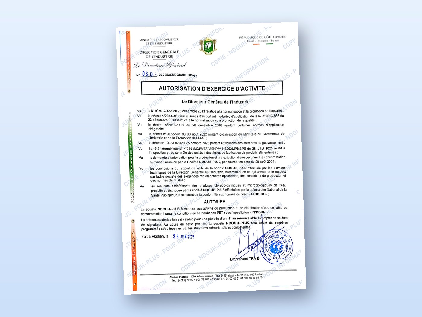 Autorisation d'exercice d'activité