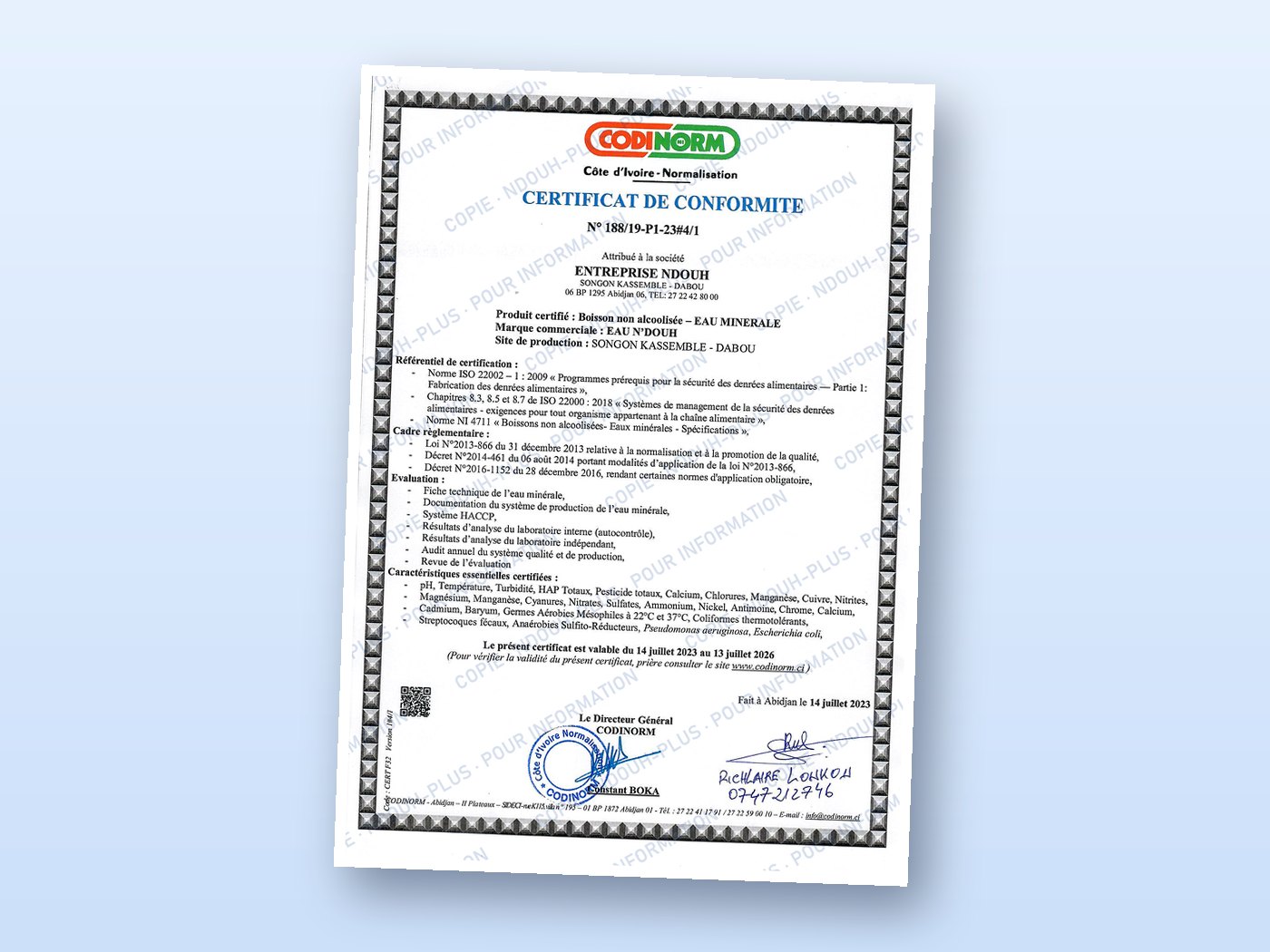 Certificat de conformité