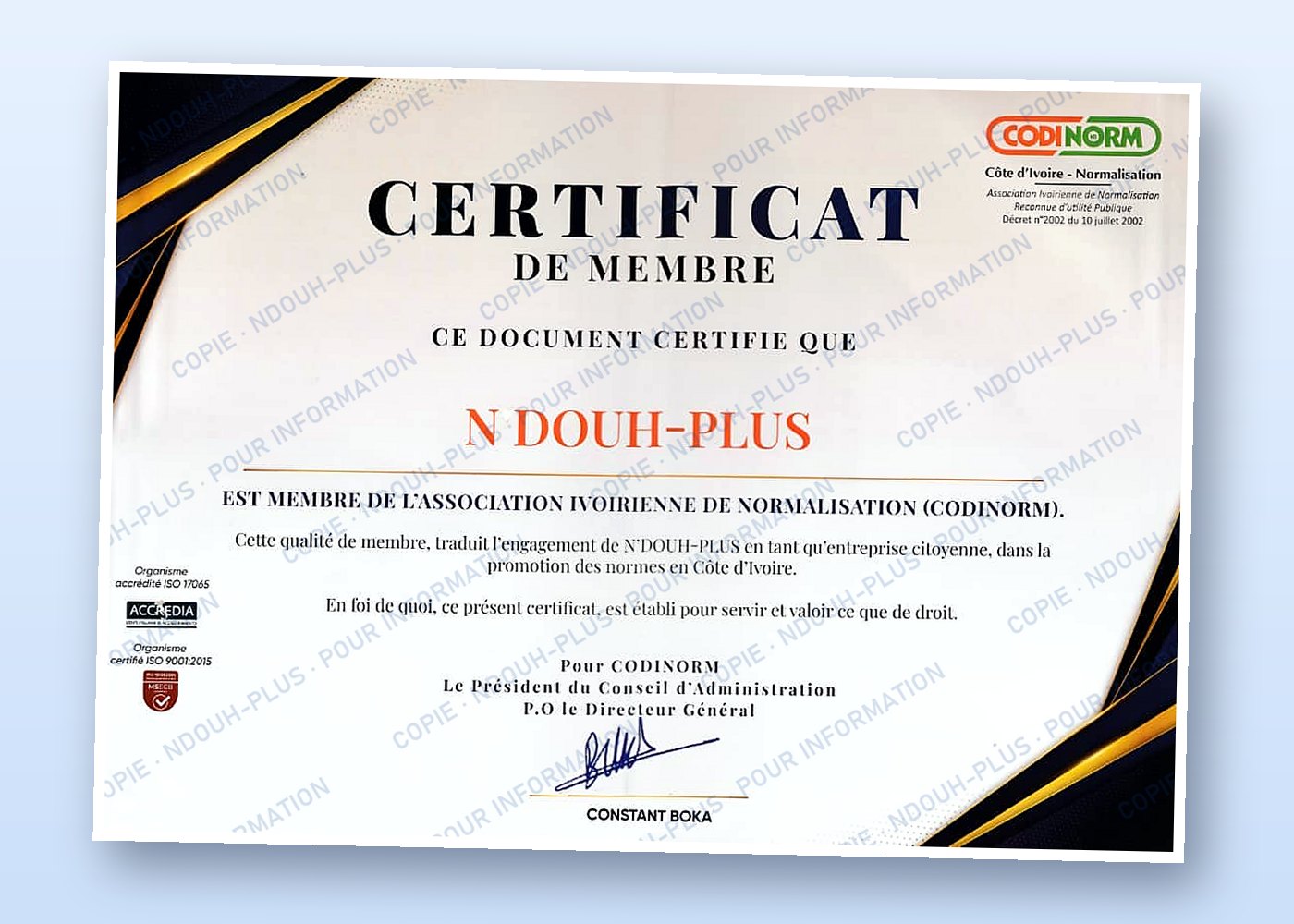 Certificat de membre