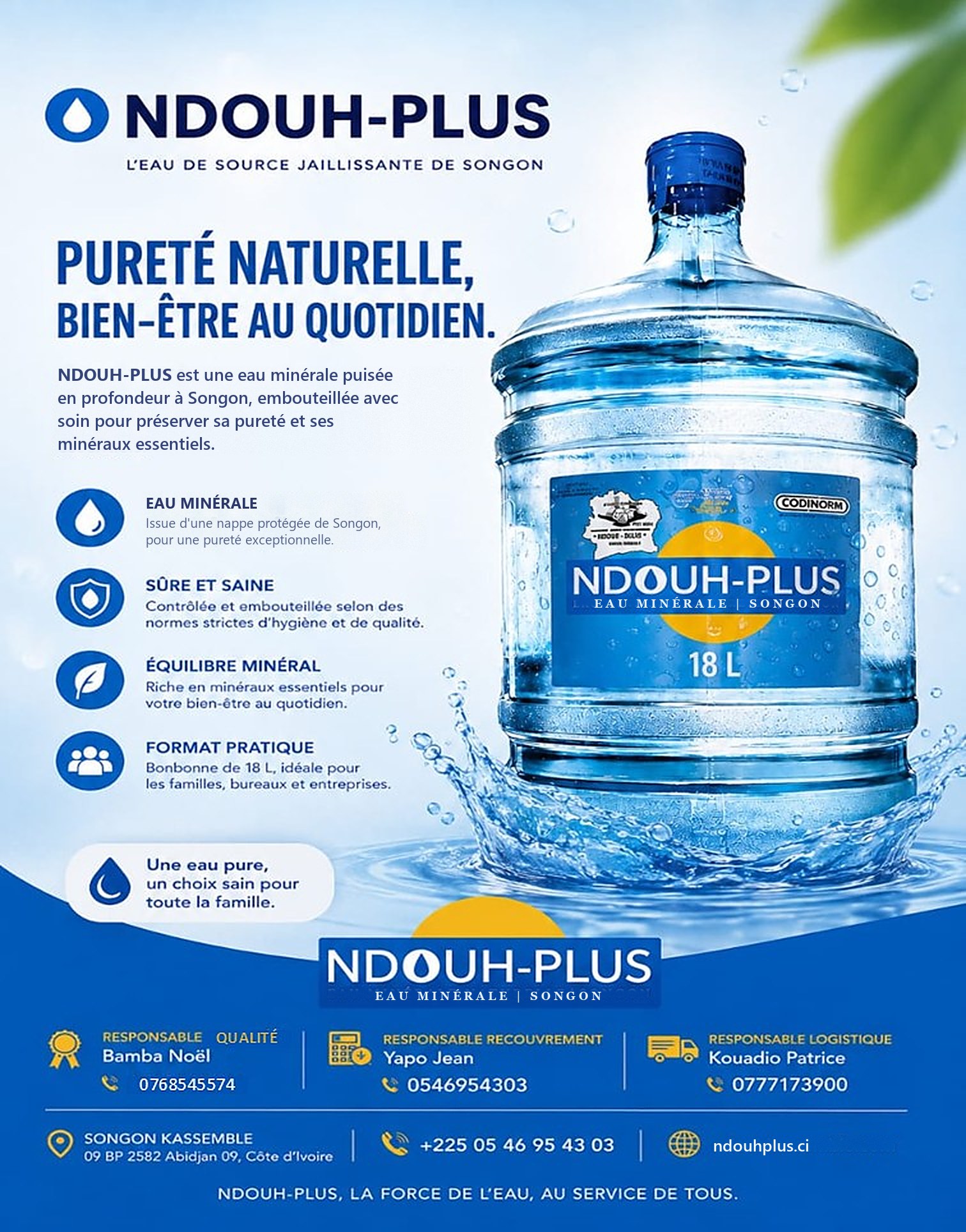 Bonbonne d'eau minérale NDOUH-PLUS 18 litres